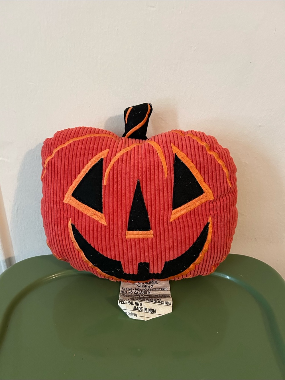 Orange Corduroy Jack-O'-Lantern Pillow